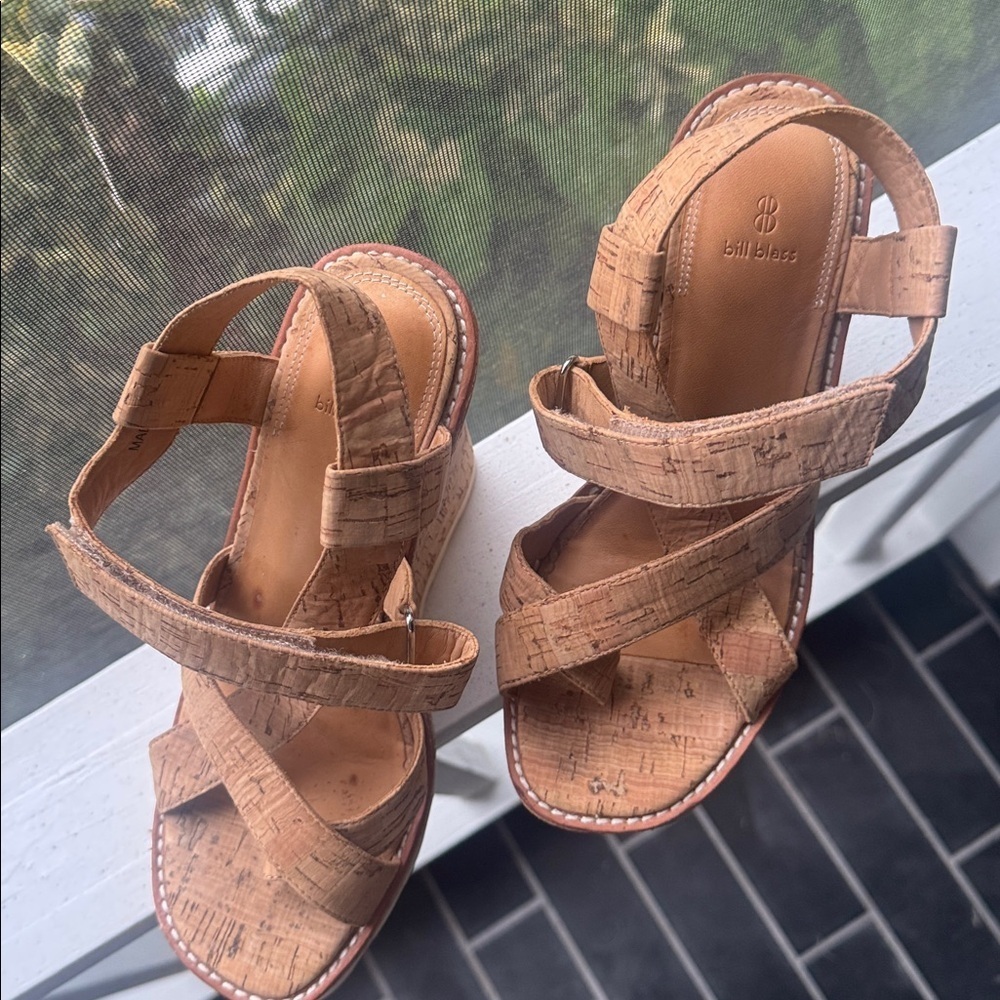 Bill Blass Rae Wedge Sandals In Tan Cork View 3